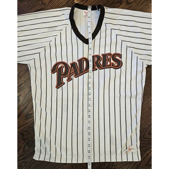 San Diego Padres Baseball Rawlings Pinstripe Single Stitched Shirt Men's L VTG - Picture 8 of 14